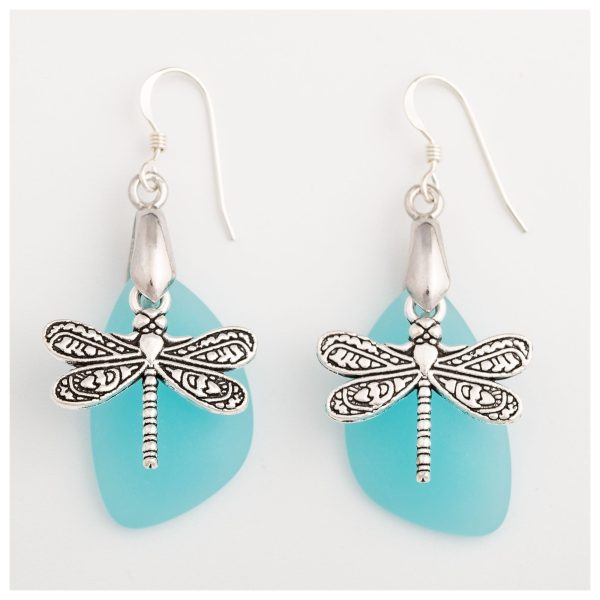 Dragonfly Sea Glass Earrings Online Sale