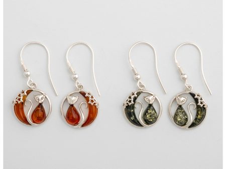 Moonlight Cat Sterling & Amber Earrings Sale