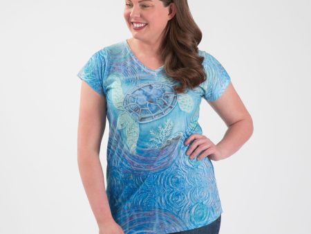 Swirly Turtle Sublimation V-Neck Tee Cheap