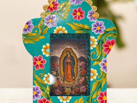 Roses for Guadalupe Handcrafted Virgin of Guadalupe Tin Plaque or Photo Frame Supply