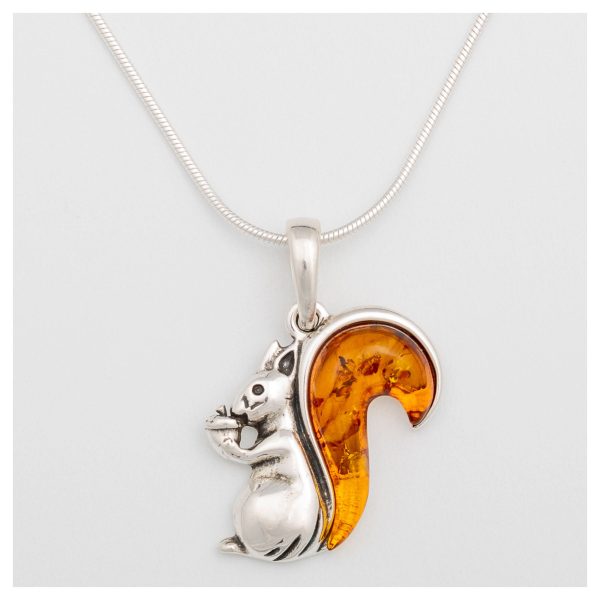 Squirrel Tail Amber & Sterling Necklace For Discount