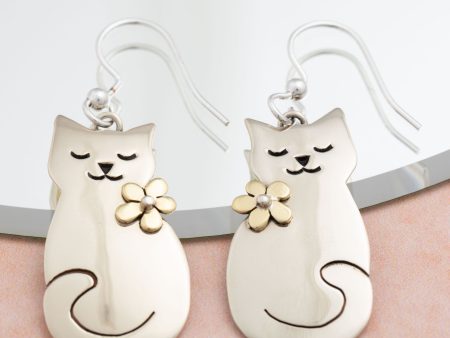 Cat & Flower Mixed Metal Earrings Sale