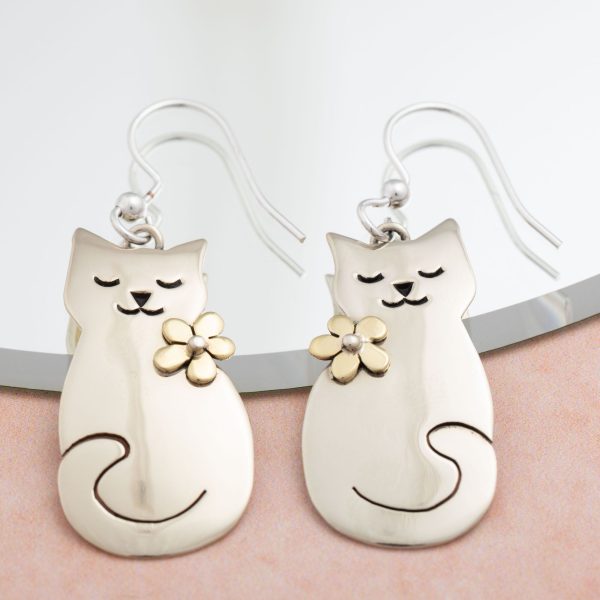 Cat & Flower Mixed Metal Earrings Sale