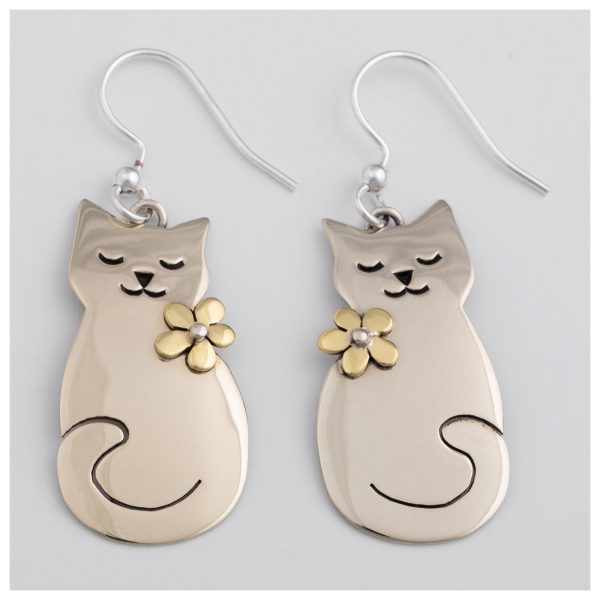 Cat & Flower Mixed Metal Earrings Sale