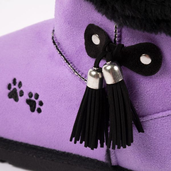 Paw Print Faux Suede Boots With Tassels Hot on Sale