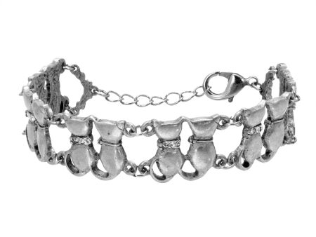 1928 Jewelry® Silver Tone Crystal Multi Double Cat Chain Bracelet Online now