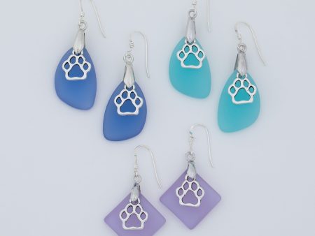 Paw Print Sea Glass Earrings Hot on Sale