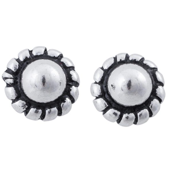 Abstract Floral Artisan Crafted Sterling Silver Stud Earrings from Peru Sale