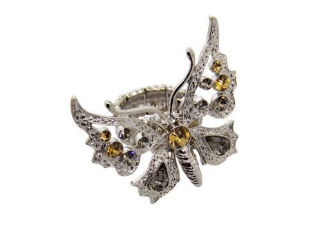 1928 Jewelry® Silver-Tone Light Topaz And Black Diamond Color Butterfly Stretch Ring For Cheap