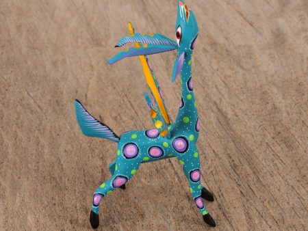 Winged Song Teal Alebrije Gazelle with Multicolor Hand Painted Motifs Sale