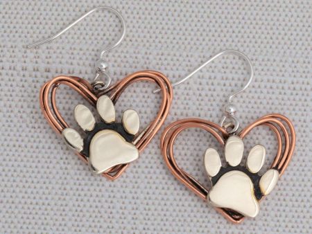 Wire Heart Mixed Metal Paw Print Earrings Online now