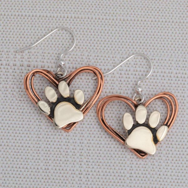 Wire Heart Mixed Metal Paw Print Earrings Online now