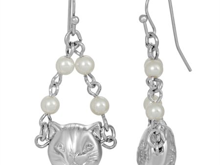 1928 Jewelry® Silver Tone Cat Faux Pearl Drop Earrings Online