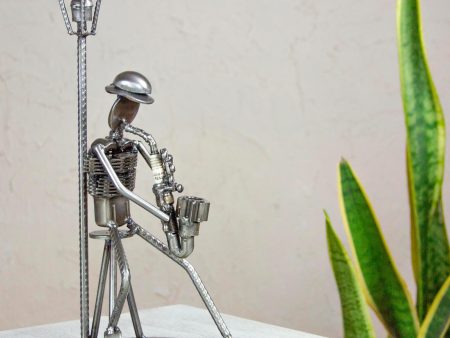 Sax on the Corner Auto Part and Recycled Metal Musician Sculpture Online Hot Sale