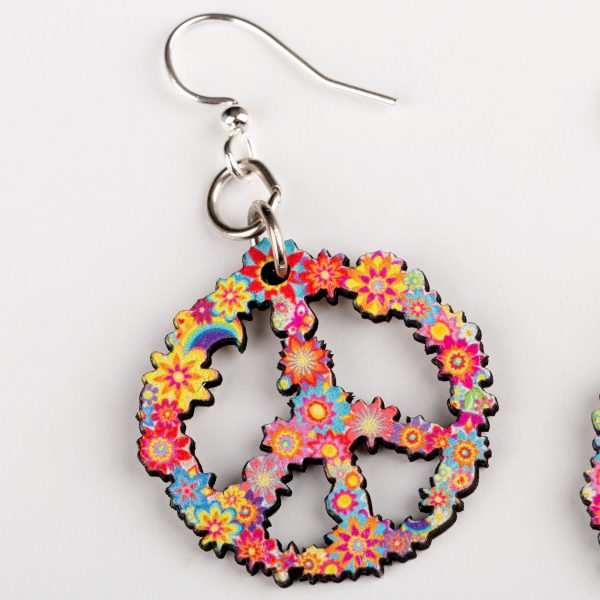 Blossom Wooden Peace Sign Earrings Supply