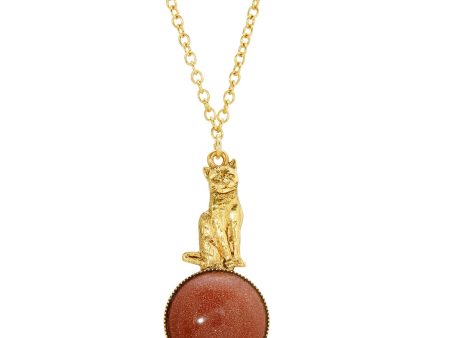 1928 Jewelry® Gold Tone Semi Precious Goldstone Cat 28 Inches Pendant Necklace Online Sale