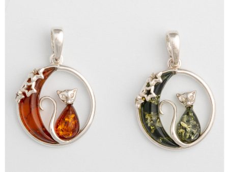 Moonlight Cat Sterling & Amber Necklace Online now