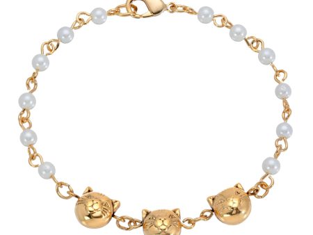 1928 Jewelry® Triple Cat Face With Pearl Chain Bracelet Online Sale