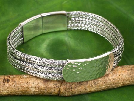 Winter Wheat Men s Thai Sterling Silver Braided Bracelet and Medallion For Sale