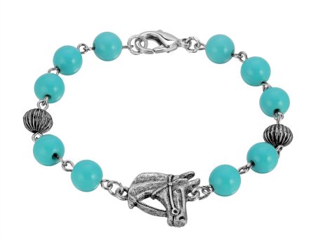 1928 Jewelry® Pewter Turquoise Bead  Horse Head Bracelet Online Sale