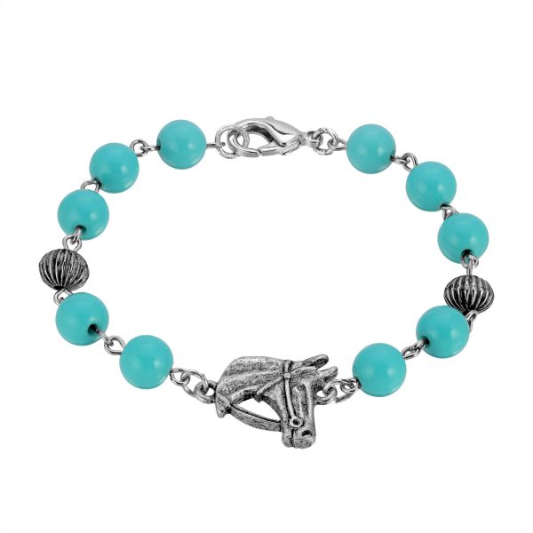 1928 Jewelry® Pewter Turquoise Bead  Horse Head Bracelet Online Sale