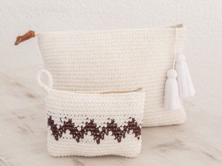 Zigzag Snow Hand-Crocheted Cotton Handbags with Black Zigzags (Pair) Supply