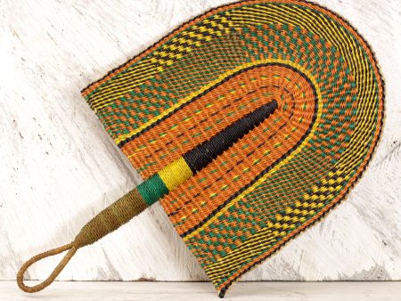 African Comfort Handwoven Multicolored Raffia Fan from Ghana For Cheap