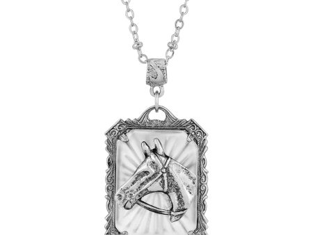 1928 Jewelry® Pewter Lalique Rectangle Horse Head Necklace 24 In. For Sale