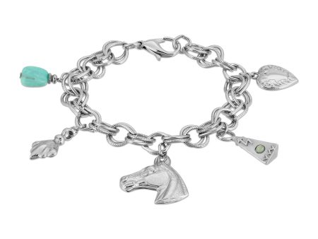 1928 Jewelry® Silver-Tone Turquoise Color Accents And Multi-Charm Horse Bracelet Discount