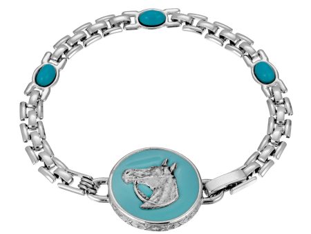 1928 Jewelry® Silver Tone Turquoise  Enamel Horse Head Bracelet For Cheap