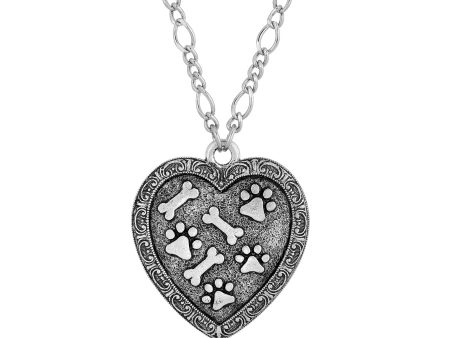 1928 Jewelry® Pewter Heart Paw And Bones Necklace 28 Inchs For Discount