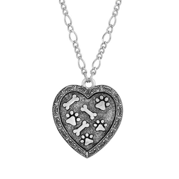 1928 Jewelry® Pewter Heart Paw And Bones Necklace 28 Inchs For Discount