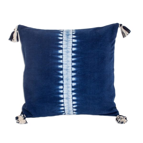 Above the Waves Striped Tie-Dyed Cotton Cushion Covers in Indigo (Pair) Sale