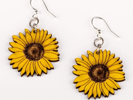 Sunflower Wooden Earrings For Sale