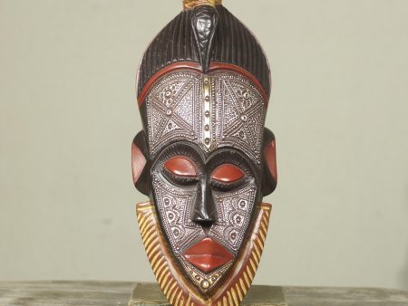 Abrante Pa Embossed Aluminum and Wood African Mask with Brass Accents Fashion