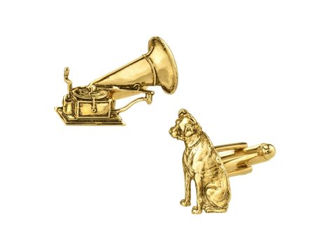 1928 Jewelry® 14K Gold Dipped Dog And Phonograph Cufflinks Hot on Sale