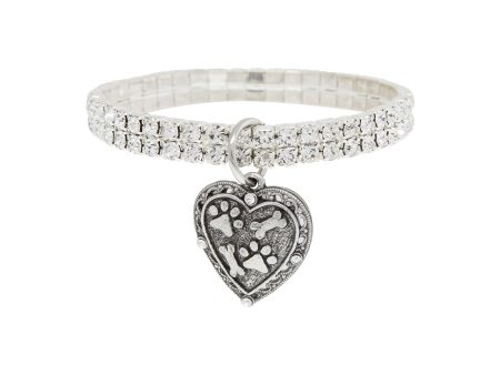 1928 Jewelry® Silvertone Two Row Crystal Stretch Bracelet With Paw And Bones Heart Charm Hot on Sale