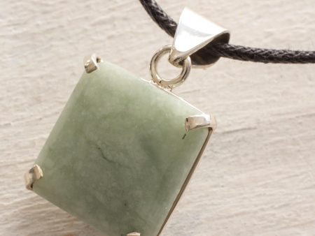 Abstract Square Handcrafted Silver and Apple Green Maya Jade Necklace Discount