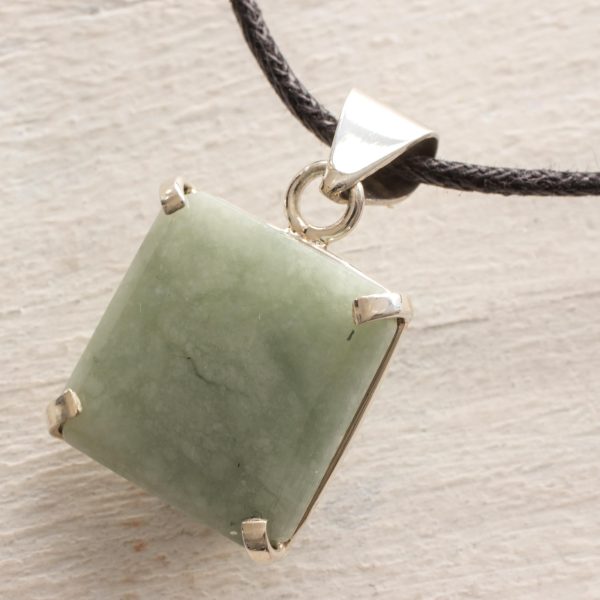 Abstract Square Handcrafted Silver and Apple Green Maya Jade Necklace Discount