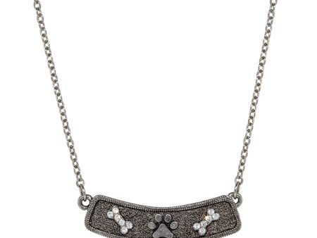 1928 Jewelry® Pewter Crystal Bone And Paw Bar Necklace 17 Inch Adj Discount