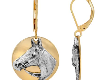 1928 Jewelry® Gold Tone Silver Horse Head Earrings For Sale