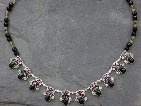 Abundance Onyx and Multigem Sterling Silver Waterfall Necklace on Sale