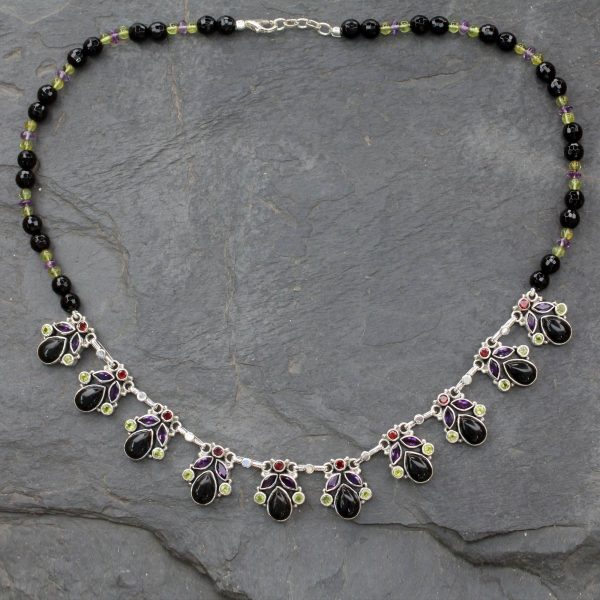 Abundance Onyx and Multigem Sterling Silver Waterfall Necklace on Sale