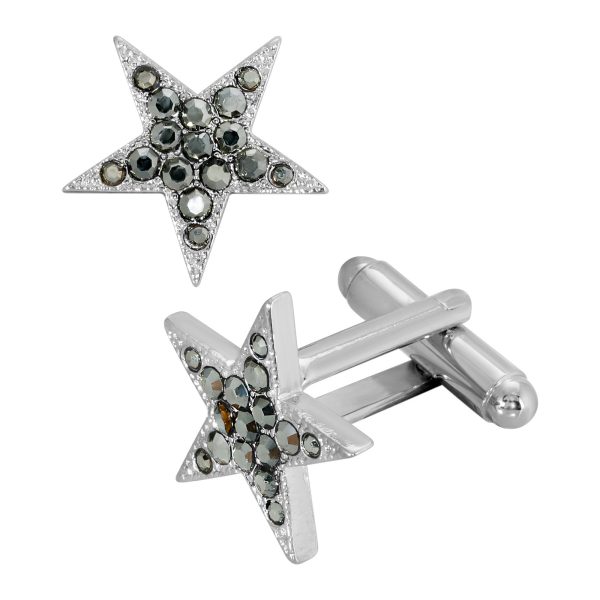 1928 Jewelry® Silver-Tone Hematite Color Crystal Star Cufflinks Online Hot Sale