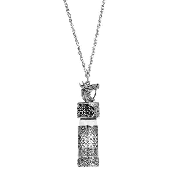 1928 Jewelry® Pewter Silver Tone Horse Vial Cap 30  Necklace For Sale