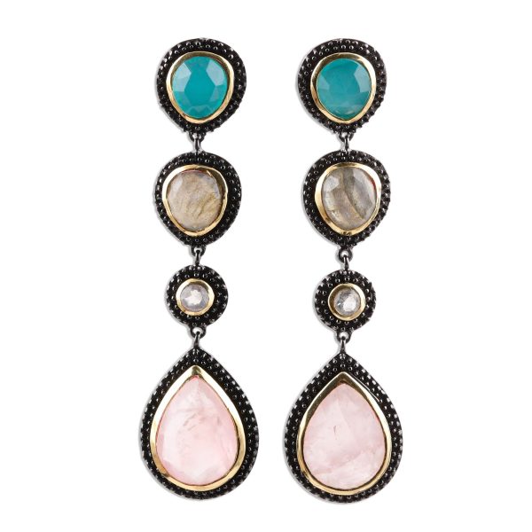 Artist s Palette Artisan Crafted 925 Silver Gemstone Earrings with 18k Gold Online Sale