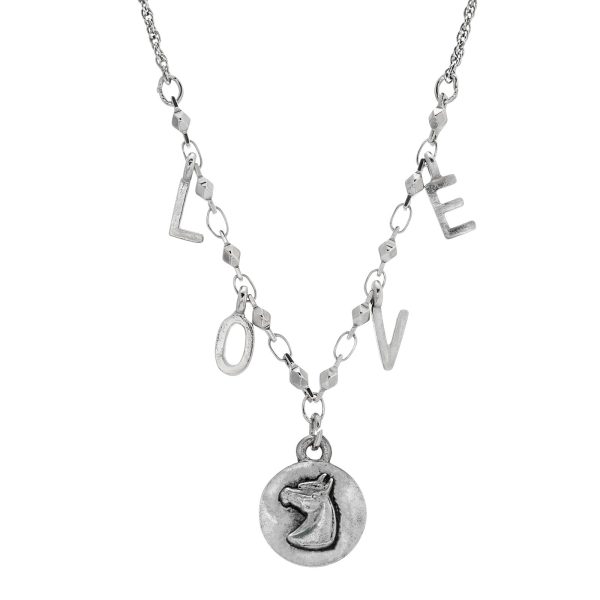 1928 Jewelry® Pewter And Silver Tone Horse With Love Initials Necklace 16 Inches For Discount