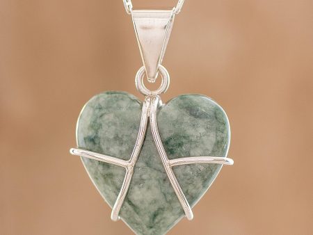 Magical Destiny Jade and Sterling Silver Heart Pendant Necklace Discount