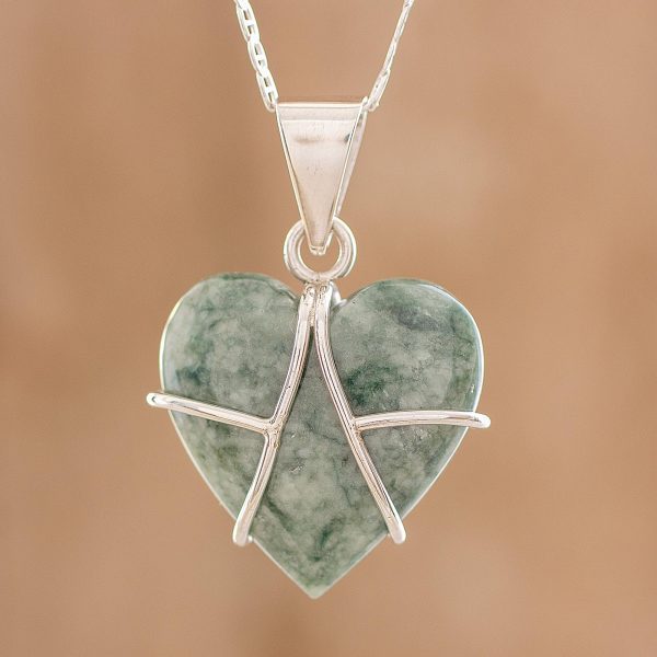 Magical Destiny Jade and Sterling Silver Heart Pendant Necklace Discount