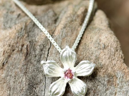 Winter Bloom Sterling Silver Tourmaline Floral Pendant Necklace Thailand on Sale